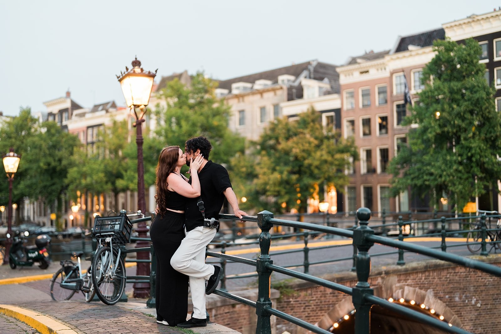 Closing frame at sunset along an Amsterdam canal