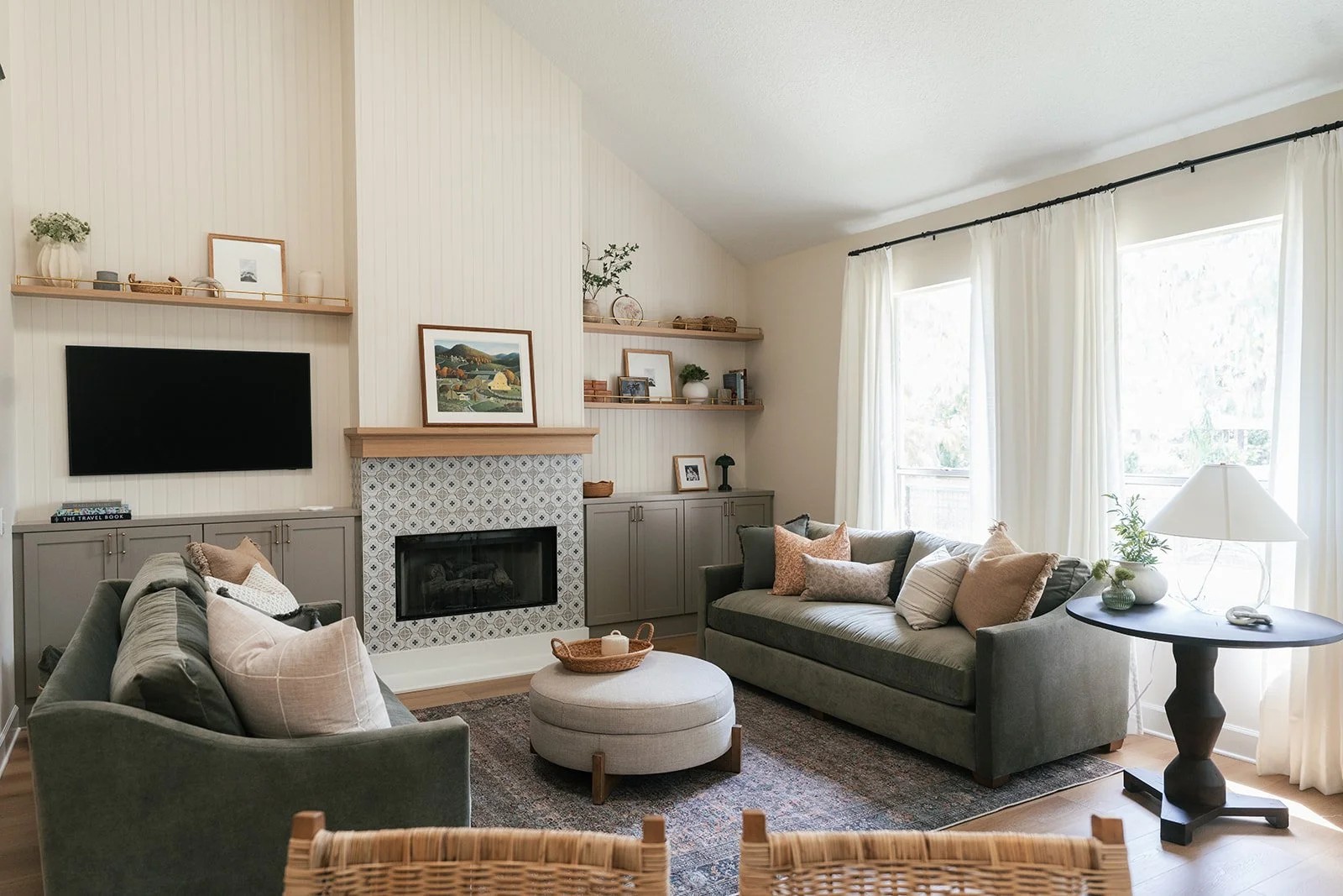 Living room with two gray sofas