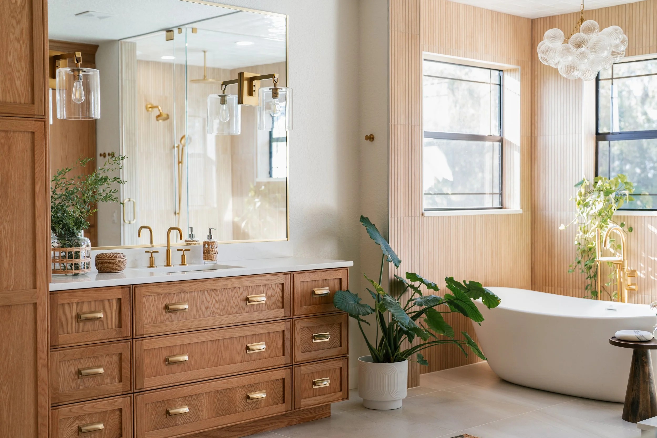 Modern bathroom with editorial lighting