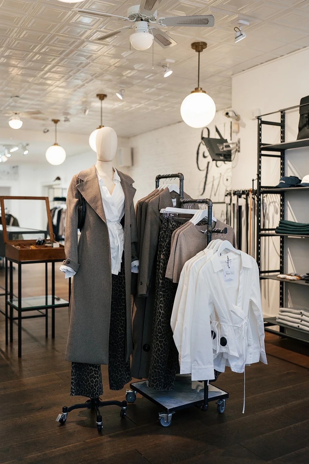 Clothing display featuring a styled mannequin