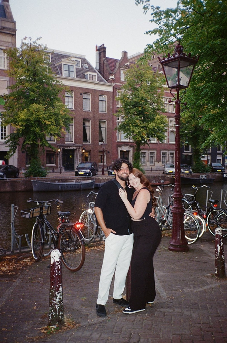 Analog film frame of the couple in Amsterdam. On film, between digital frames.